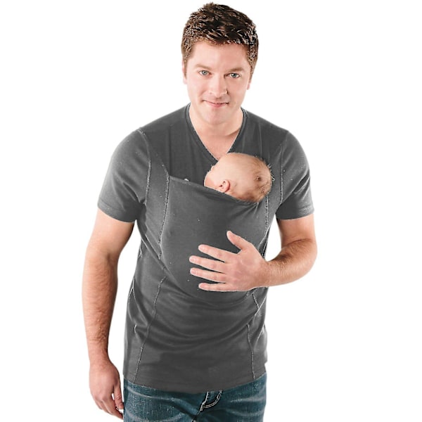 Mäns känguruvård Bonded Baby Carrier T-shirt med stor ficka (grå, XXXL)