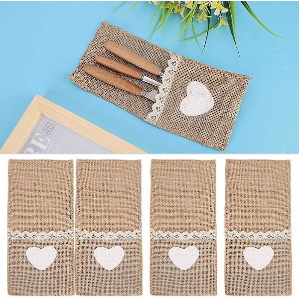 Naturlige Burlap Lace Serviet Holdere - Sæt med 10, Perfekt til Bryllupsbordsdekorationer