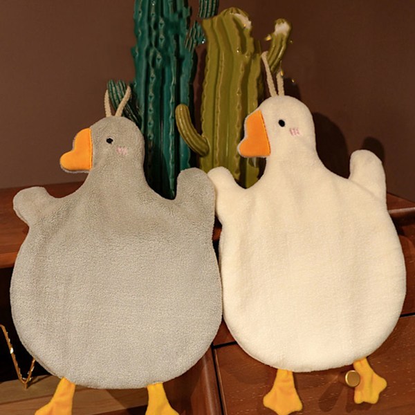 Sød håndklæde med hængende løkke ren bomuld absorberende dekorativt børnegås hængende håndklæde til badeværelse køkken grå