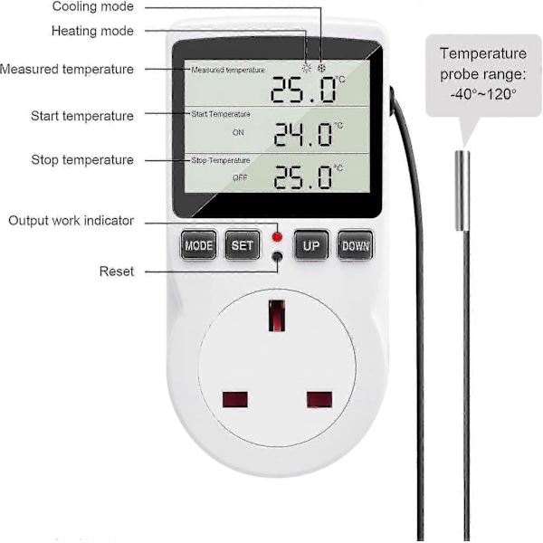 Digital Termostat, 230V Temperaturregulator Stikkontakt, 13A Timer Switch Stik Med Sensor Til Reptil Drivhus Hjemme Fermentering - JRSZ AU