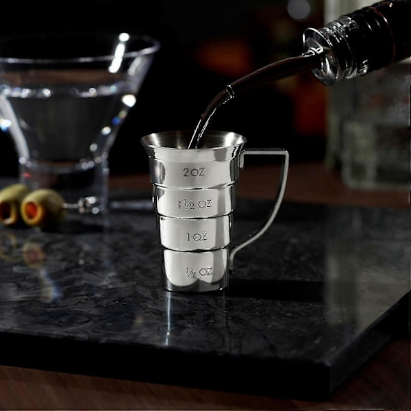 Jigger i rustfrit stål til cocktailopskrifter med 15 ml, 30 ml, 45 ml og 60 ml målinger_SZXM