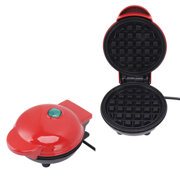 Mini vaffeljern, dobbeltsidet, rund, multifunktionel morgenmadsmaskine til toastsandwich, EU-stik, 220V, rød