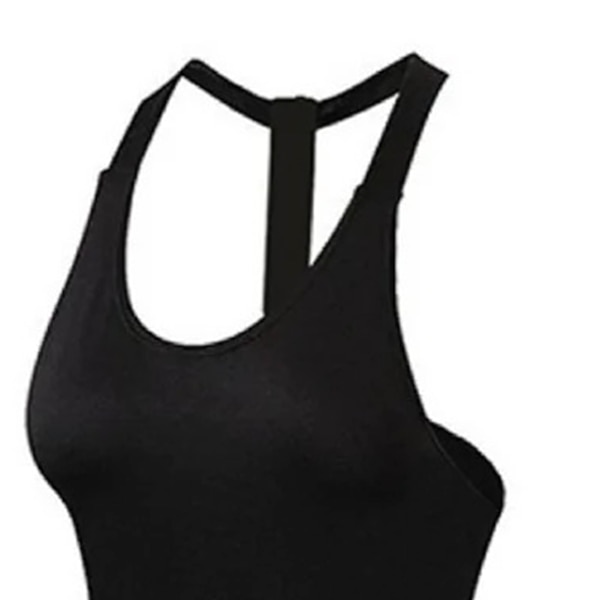 Kvinde Ærmeløs Træningstop T-formet Rygløs Løs Pasform Træning Yoga Top Kvinde Cykling Løb Shirts Sort L