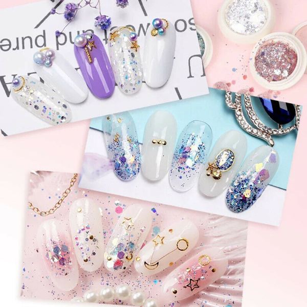 8 lådor/set nagelglitter, paljetter, flingor, glittrande 3D-nagelkonstflingor, nagelglitterdekoration