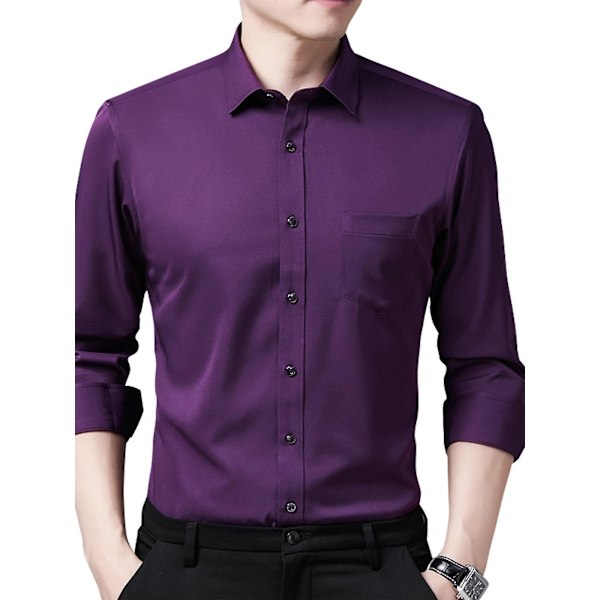 Casual Slim Fit Solid Purple Men's Button Down Dress Shirt