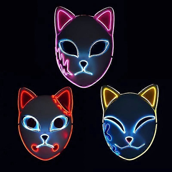 Voksen Demon Slayer Kimetsu LED Maske Rekvisitter - Sabito Halloween Fest Lysmasker Rød