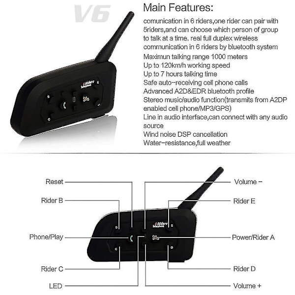 Trådløs Bluetooth Vnetphone V6c Fodbolddommer Intercom Headset (1200m, Fuld Duplex) 1stk