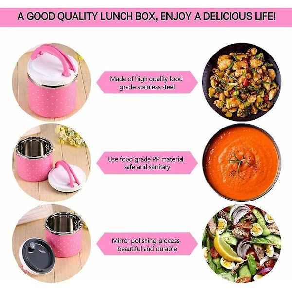 600ml Rosa Isolert Matboks 1 Lag Termos Isolert Boks Rustfritt Stål Isolert Varm Mat Oppbevaringsbeholder
