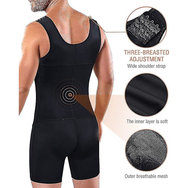 Fuld krops kompression shapewear til mænd - Sort, 4XL