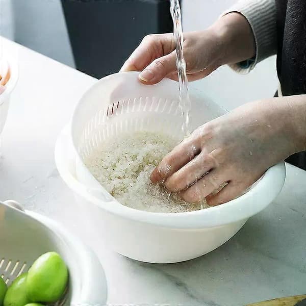 Kitchen Fruit Tray Detachable Double-Layer Fruit and Vegetable Bowl Drain Basket Creative Household Rotating Washing Basket G595A pink