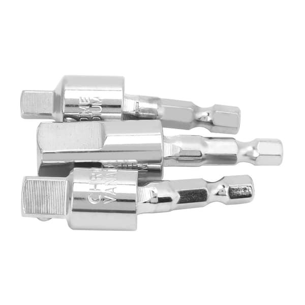 3 stk. Power Drill Socket Set Metall Hex Shank Square Adapter 360 Graders Roterbar Sølv