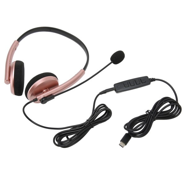 Call Center Headset Multifunktionelt Stilfuldt støjreducerende HD Opkald Høreværn Telefon Headset Rose Gold Type C