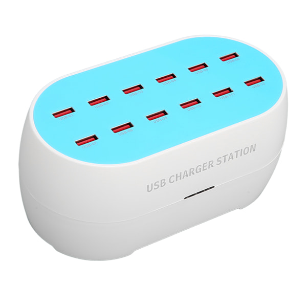 120W 12-port USB-opladningsstation, bærbar, varmebestandig USB-hub-oplader, 100-240V EU-stik