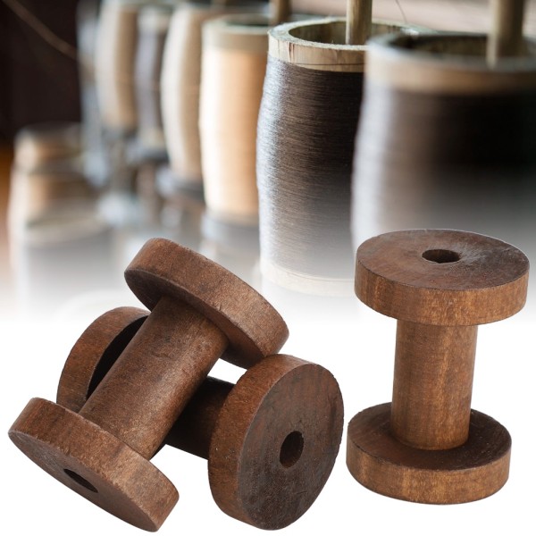 3 stk træspoler ruller mørkebrune smarte spoler til håndværk DIY sytrådeværktøj