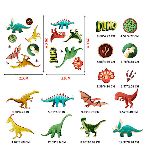 14 stk. Dinosaur Wall Decals Lysende Dinosaur Stickers Aftagelige PVC Dinosaur Wall Sticker til Soveværelse Klasseværelse