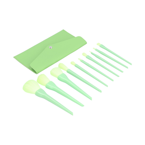 Kosmetisk borste Set Mjukt hår Blusher Lös pulverborste Makeup Tool med påse grön