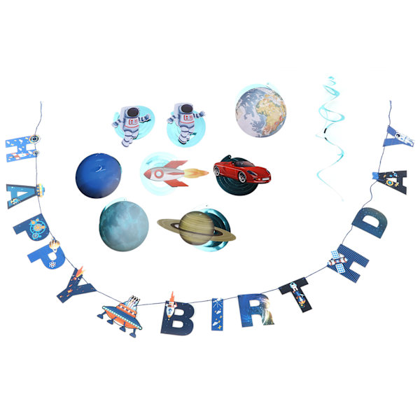 Rymdfödelsedagsfana Astronaut Planet Spiral Banner Passar för Festdekorationer Tårtinsats