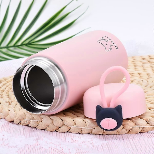 Kat Isoleret Vandflaske, 270 ml Pink Drikkedunke Søde Termokander i Rustfrit Stål til Børn Piger, Mini Tegneserie Vandflaske, Lækagesikker Vakuum Rejsekrus