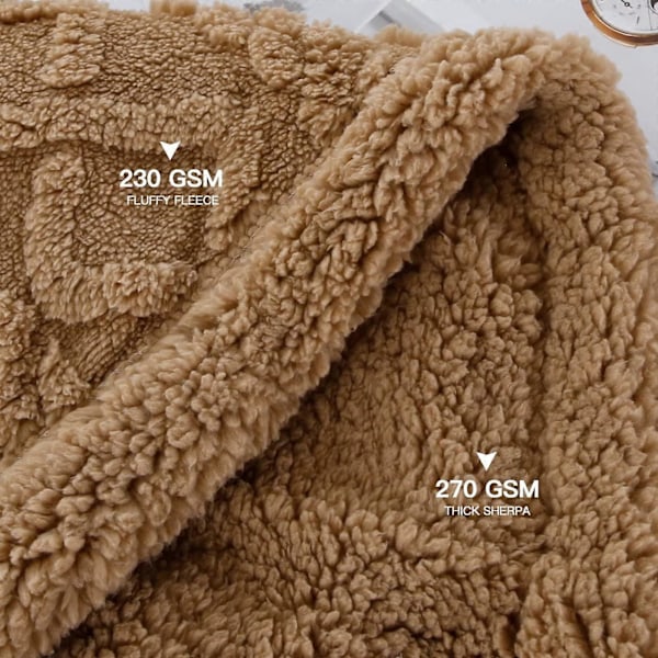 Sherpa Fleece Plaider, Vintertæpper, Vendbar Hyggelig Blød Plaider til Seng, Sofa, Stol, Store Jacquard Coral Fleece Plaider, 150x200cm