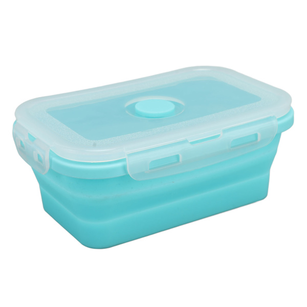 Hopfällbar silikonmatbehållare, temperaturbeständig, mikrovågsugnssäker lunchlåda, miljövänlig Bento-låda, 1200 ml, blå