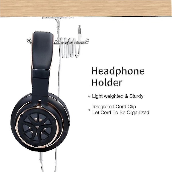 Aluminium dobbelt headset-holder til montering under skrivebordet - sølv