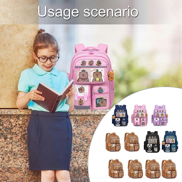 Capybara Backpack for Primary School with Ample Space, Practical Oxford Fabric Book Bags for Students 02 09style 09style 2