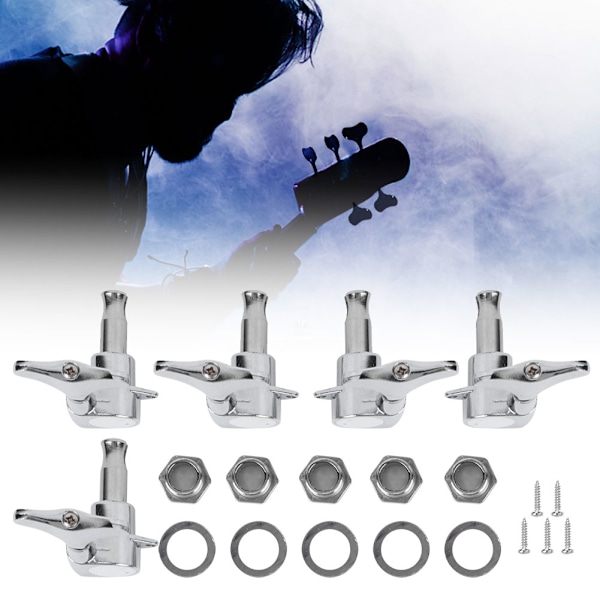 Bass Tuners Set String Knob 5‑String Alloy Enclosed Winding Musical Instrument AccessoriesSilver