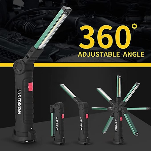 LED Lommelygte Arbejdslampe, COB LED Arbejdslampe Lygte med Magnetisk Base 5 Lystilstande USB Campinglampe til Garage, Camping, Nødsituationer, osv. [Energi Klas