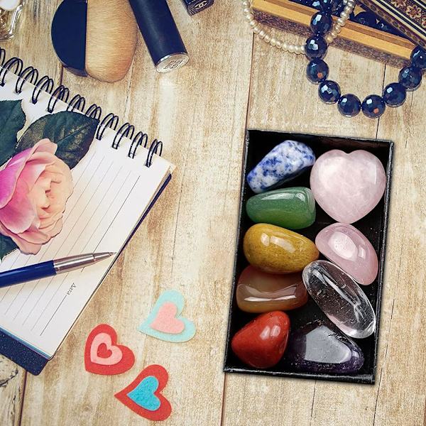 Crystals Kit 7 Chakra Love Heart Epäsäännöllinen kristallikivi Jooga Kivikiteet energiaa tasapainottavaan meditaatioon