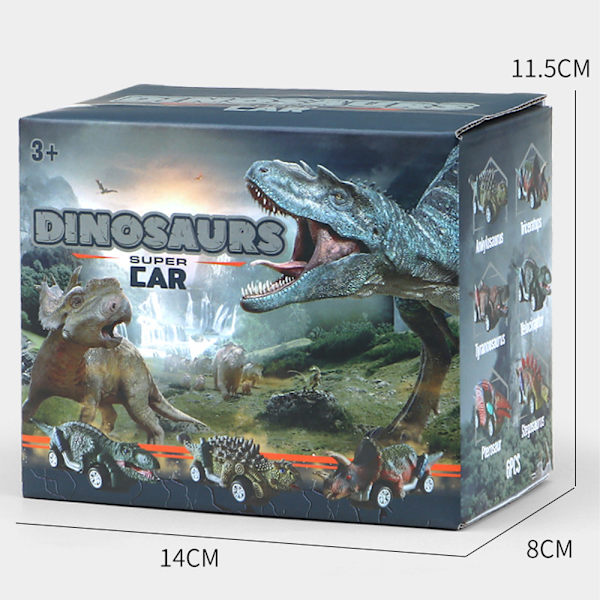 Seks charmerende dinosaur-tema pull-back biler, perfekte børnegaver til børn