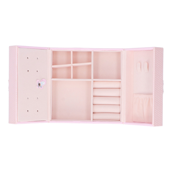 Smykkeæske Fashionable PU Læder Halskæde Vedhæng Ørering Organizer Display Case 15x15x6.5cmPink
