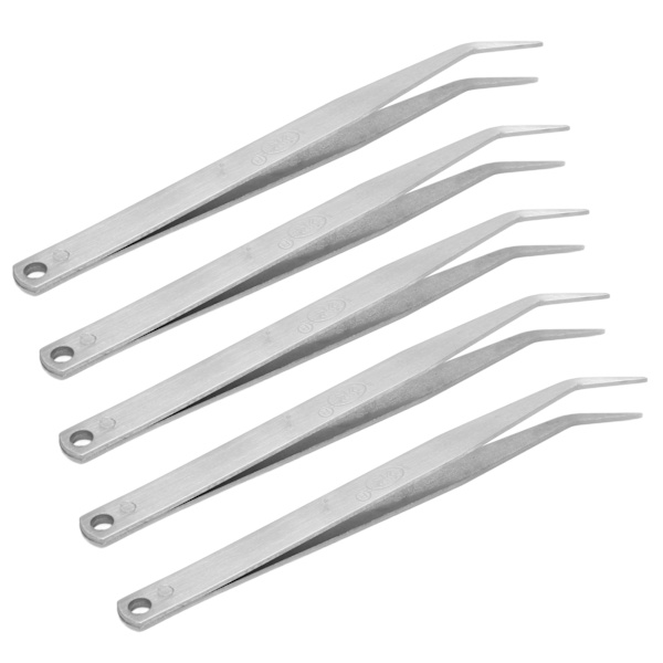 5 stk buede sytweezer i rustfritt stål med fin spiss, glatte overflater, lette symaskintilbehør