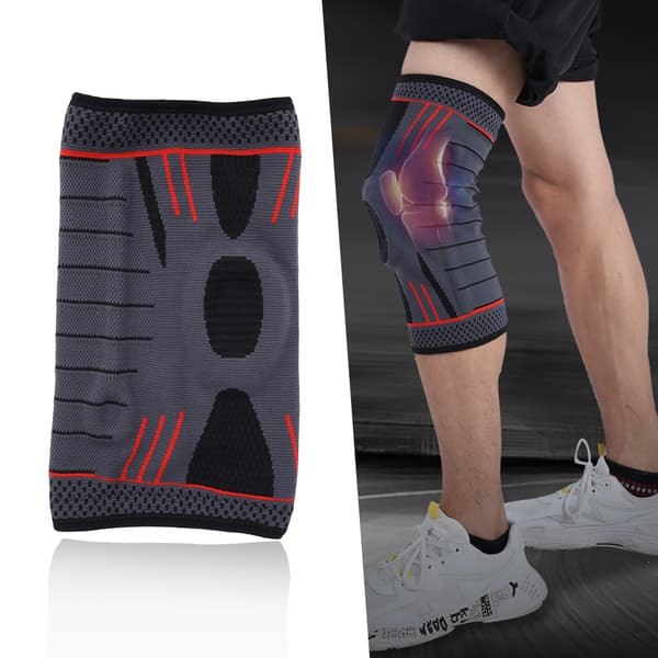 Utomhus elastisk andningsbar sportknäskydd stickad nylon knäskydd skyddsstöd (röd S)