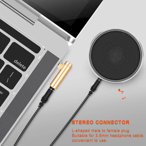 2 stk. 3,5 mm hann til hunn lydadapter Rettvinklet stereohodetelefonkabel Jack Plugg Gull