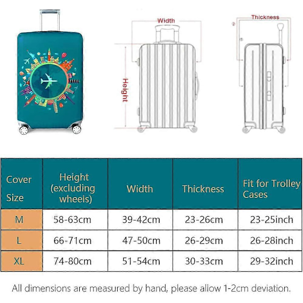 Rejse Bagage Cover Elastisk Kuffert Trolley Beskyttelsescover til 22-28 Tommer Bagage (Sendes med en gratis bagagemærke) (L, Grøn-Fly)