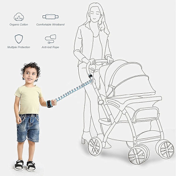 2,5M Anti-tabt Håndledsrem, 360 Graders Roterende Sikkerhed Elastisk Wire Reb til Baby- og Småbørns Tøjler, Sikkerhedsline Håndledsbånd/Håndsele (Orange)