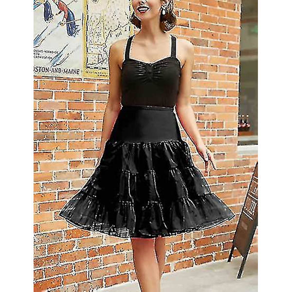 Petticoat-skjørt for kvinner, svart Rockabilly-kjole
