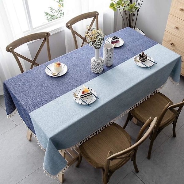 Støvtett rektangulært duk med frynser for hage tebord 140x300cm mørk blå lys blå