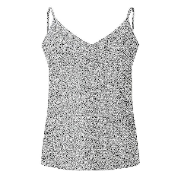 Glitter Sølv Stroppløs Tanktopp - Kvinners Sexy Sparkle Cami 4XL