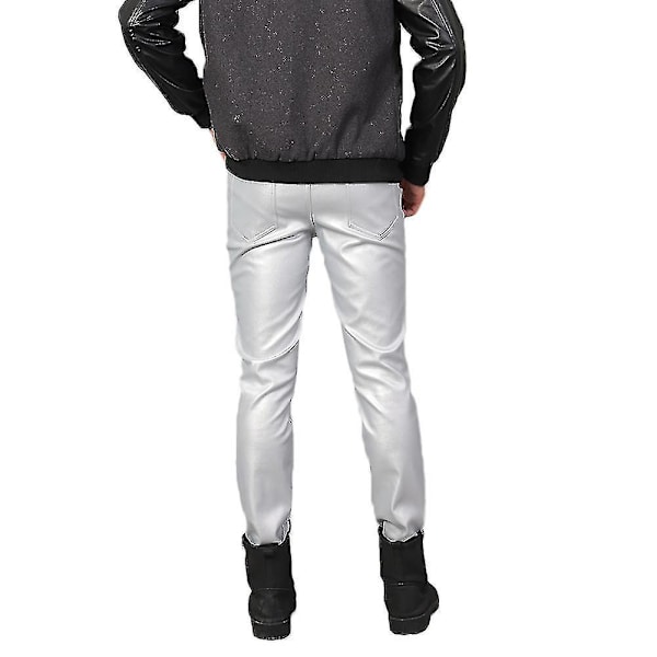 Youthup miesten slim fit -tekonahkahousut - hopea EU-koko 31