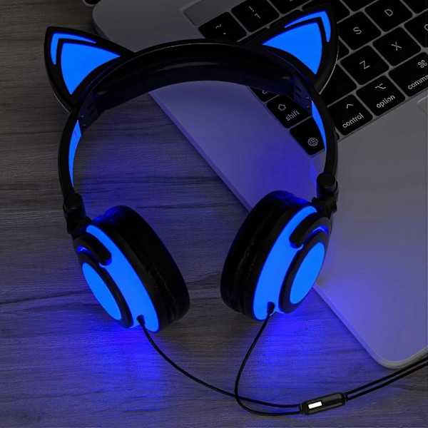 Katthörlurar för flickor och pojkar, blinkande LED-hörlurar med mikrofon, on-ear, universell trådbunden 3,5 mm