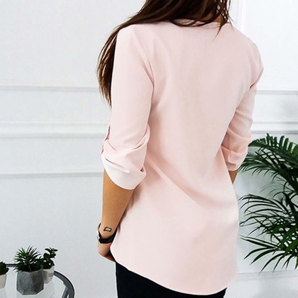 Sommer Kvinners Rosa Chiffon Glidelås Tee Bluse Plus Størrelse Genser