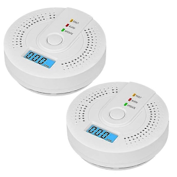 2 stk. Digital Kulilte Detektor Alarm Batteridrevet Advarselsalarm Sensor LED -GSL