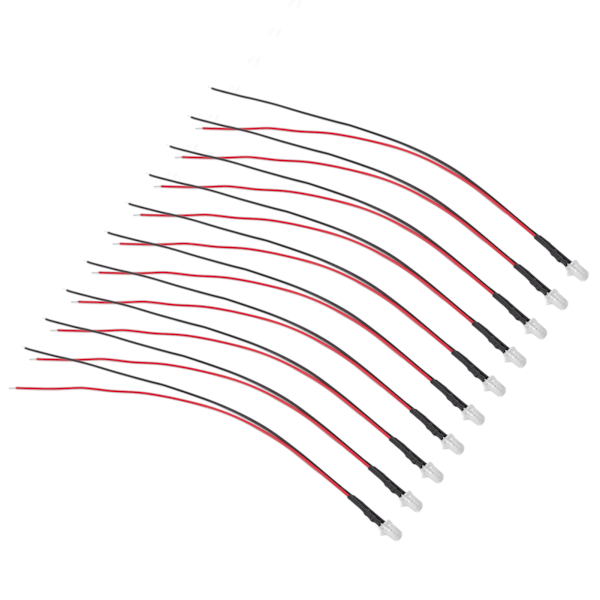 10 stk lysdioder 5mm forhåndskablede elektroniske LED-lysdioder for dekorasjon 5-12V hvitt lys