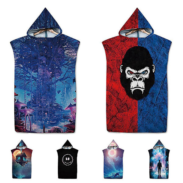 E-change Surf Poncho Towel med hette - badekåpe for voksne med trykt design