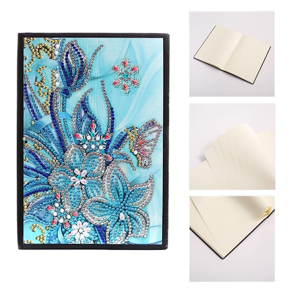 5D Diamantmaleri Notebook Broderi Dagbog Bog 50 sider Sommerfugl &amp; Blomstermønster DIY diamantkunstgaver