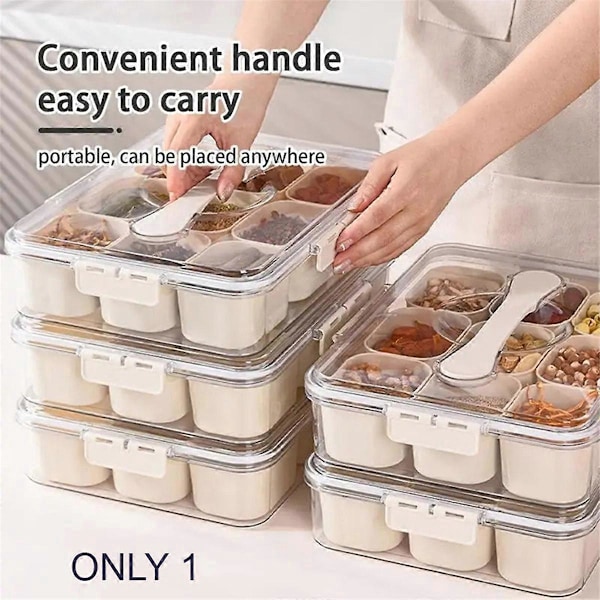 9 Fack Uppdelad Serveringsbricka med Lock Portabel Snacksbox