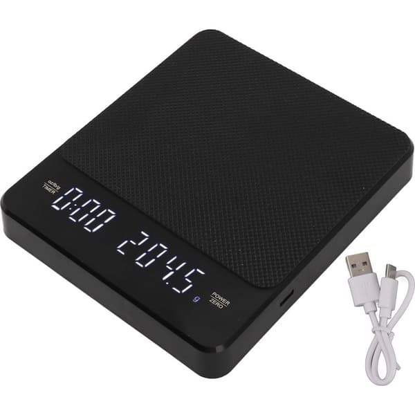 Kjøkkenvekt 0,1g til 3000g med stor LED-skjerm, 3 enhetskonvertering, USB-lading og timer for kaffe og matlaging