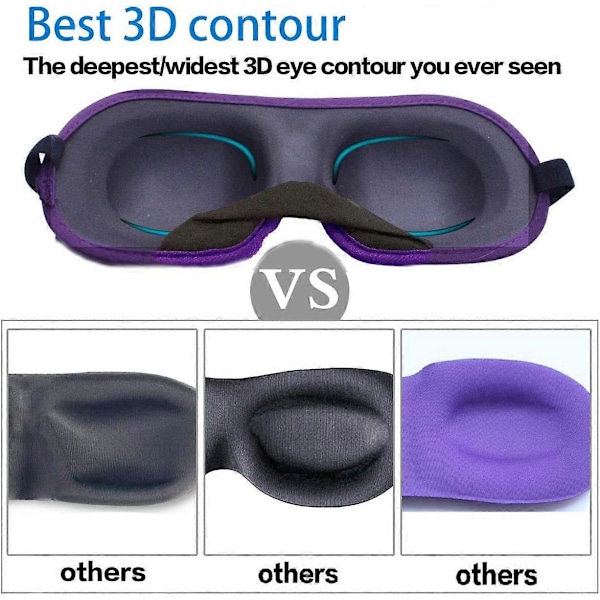2-pack 3D Ögonmask för Sömn, Maskintvättbar, Sovmask för Kvinnor, Blinder Ögonbindel Flygplan med Resepåse (Svart+Lila)