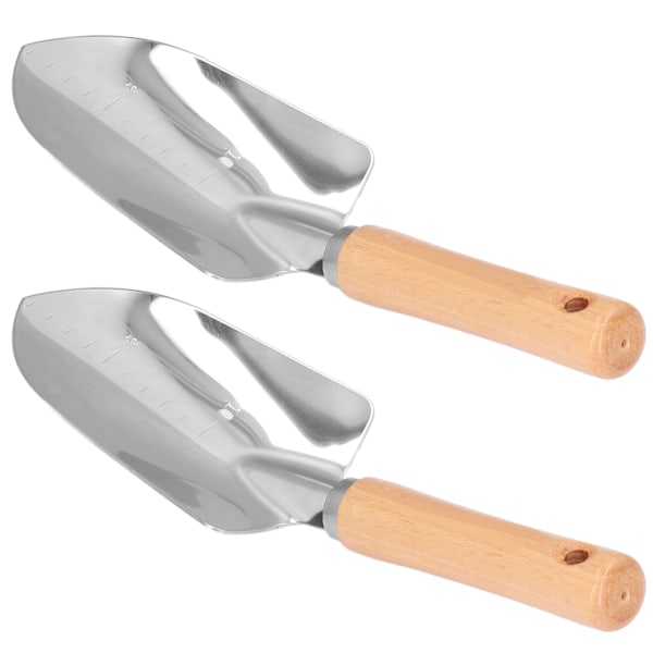2 stk rustfritt stål hagespade med skala for potteplanter
